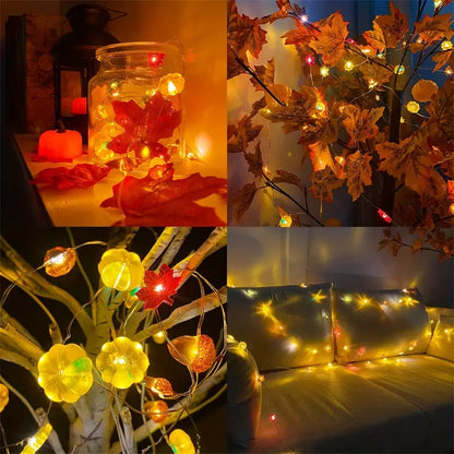 Halloween Höst Ljuskedja – 3m LED Girlang med Pumpa, Lönnblad &amp; Ekollon