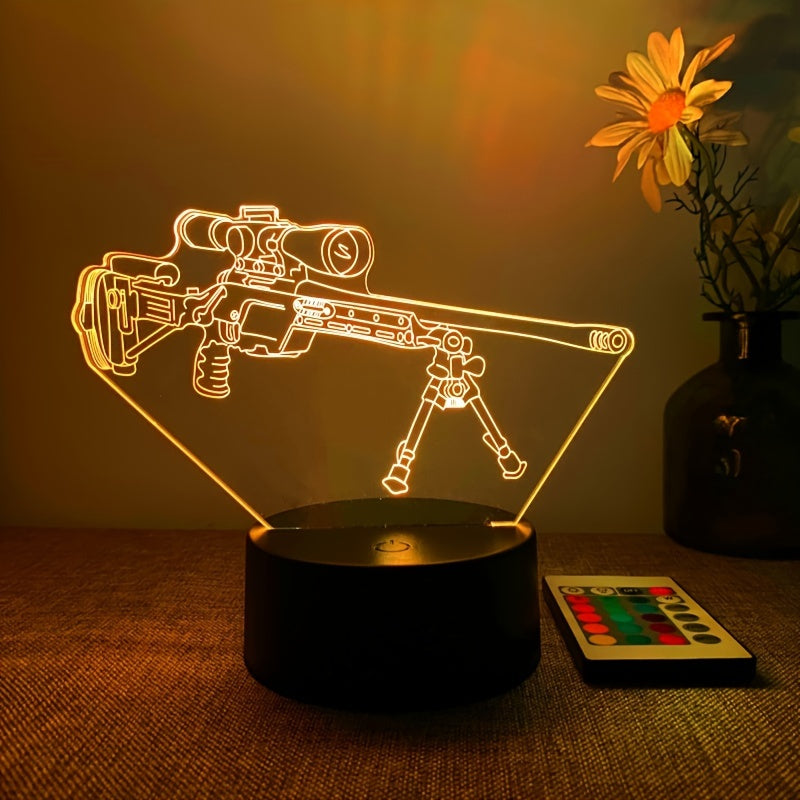 LumiGlow - 3D LED Nattlampa Svart Pistolform, 16 Färger Fjärrkontroll, USB