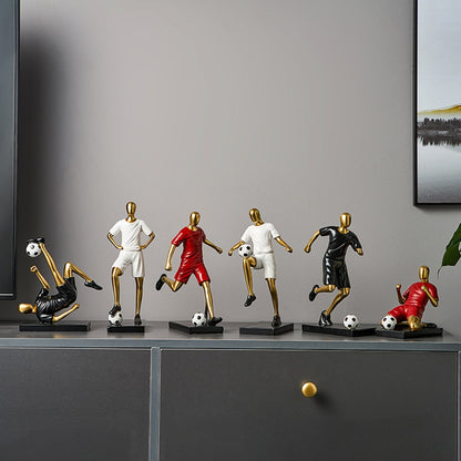 Abstract fotbollsspelare figur i unik heminredning och konstnärlighet