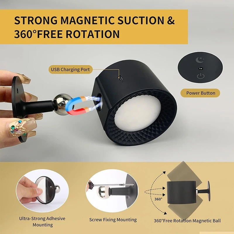 Uppladdningsbar 360° Rotationsbar Magnetisk LED Vägglampa – Justerbar Trådlös Nattlampa