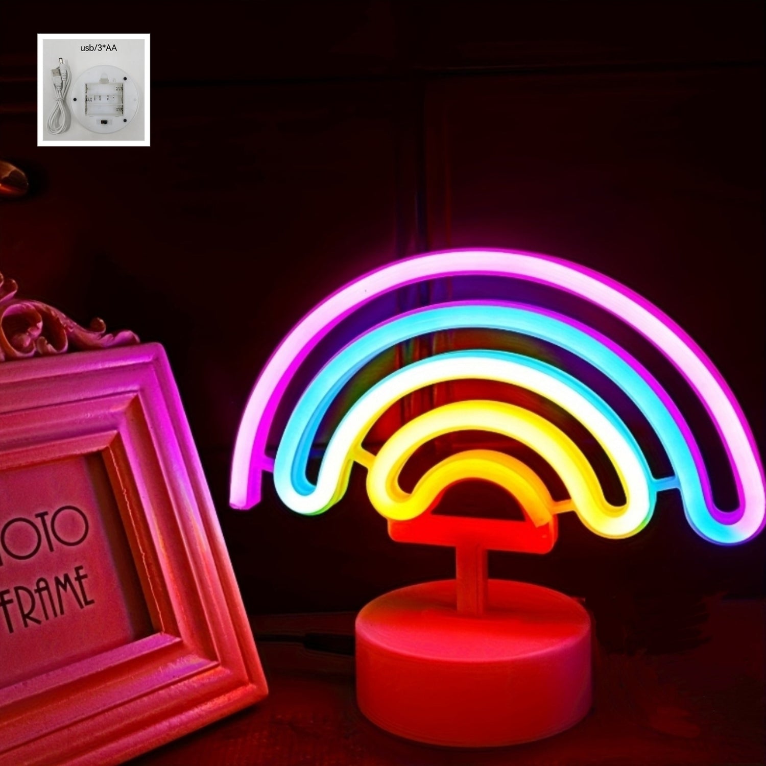 RainbowGlow - Söt Regnbågs Neonljus med Lampfot