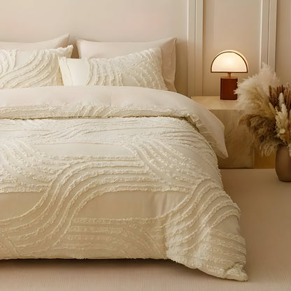 PureHaven Duvet-set - 3 delar Lyxig Randig Klippt Sängöverdrag