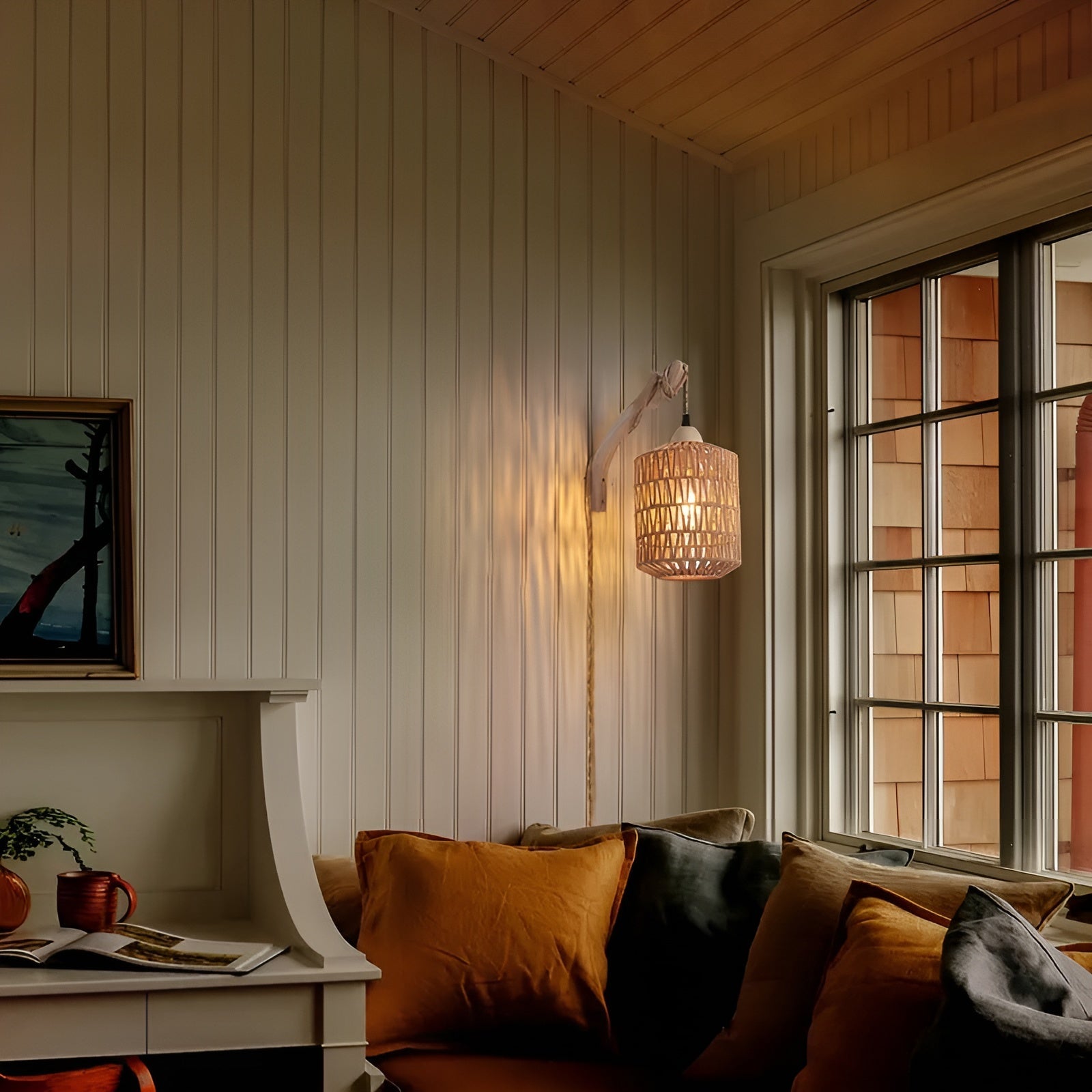 Hängande lampa i boho-stil – Handvävd lampskärm av naturfiber | Ideal för matsal &amp; sovrum