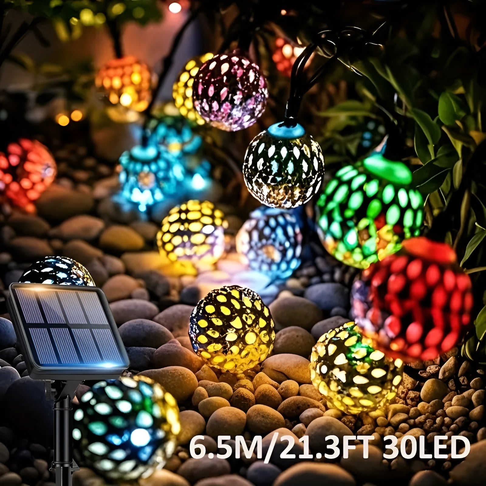 Solbollar ljus i marockansk stil – Färgglada LED-strängljus för trädgård och balkong