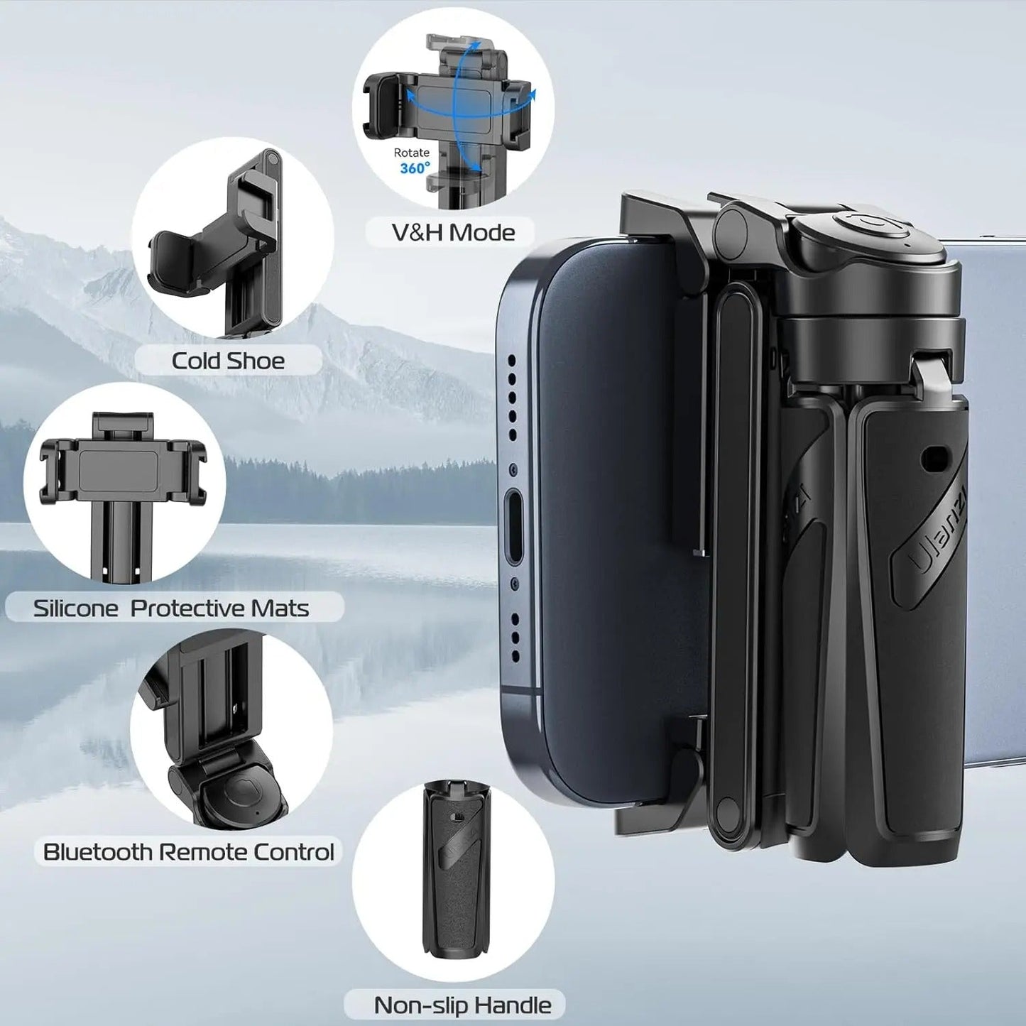 Bluetooth Selfie Stick med Stativ – 4-sektions Förlängningsbar Rotera Handtag för Stabila Skott