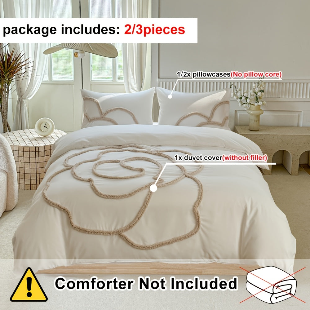 Tufted Sängkläder Set – Sängöverkast och Kuddeöverdrag med Stort Blommönster