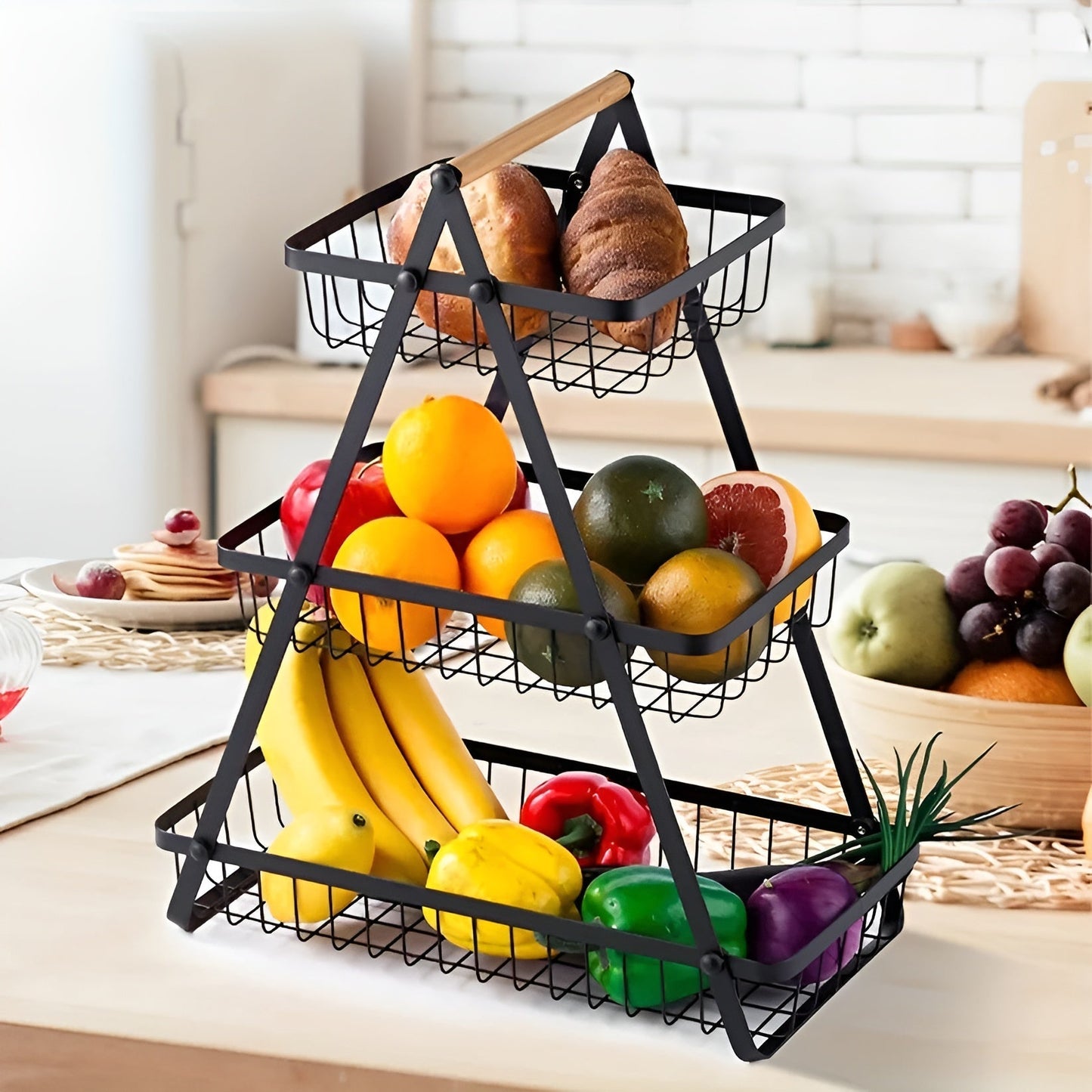 Carvallo-stöckig fruktkorg Fructivo | Metall Svart | Platsbesparande & Dekorativ | Öppet design