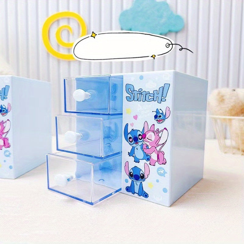 Disney Stitch Cartoon 3-compartment förvaringslåda – Multifunktionell organizer för skrivbord, smycken och leksaker