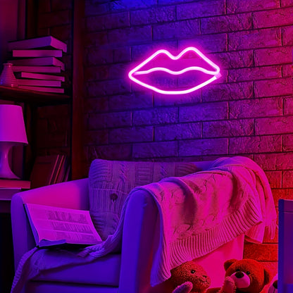 GlowLips - Neon Rosa LED Läppljus, USB Drift, Alla Hjärtans Dag Dekoration