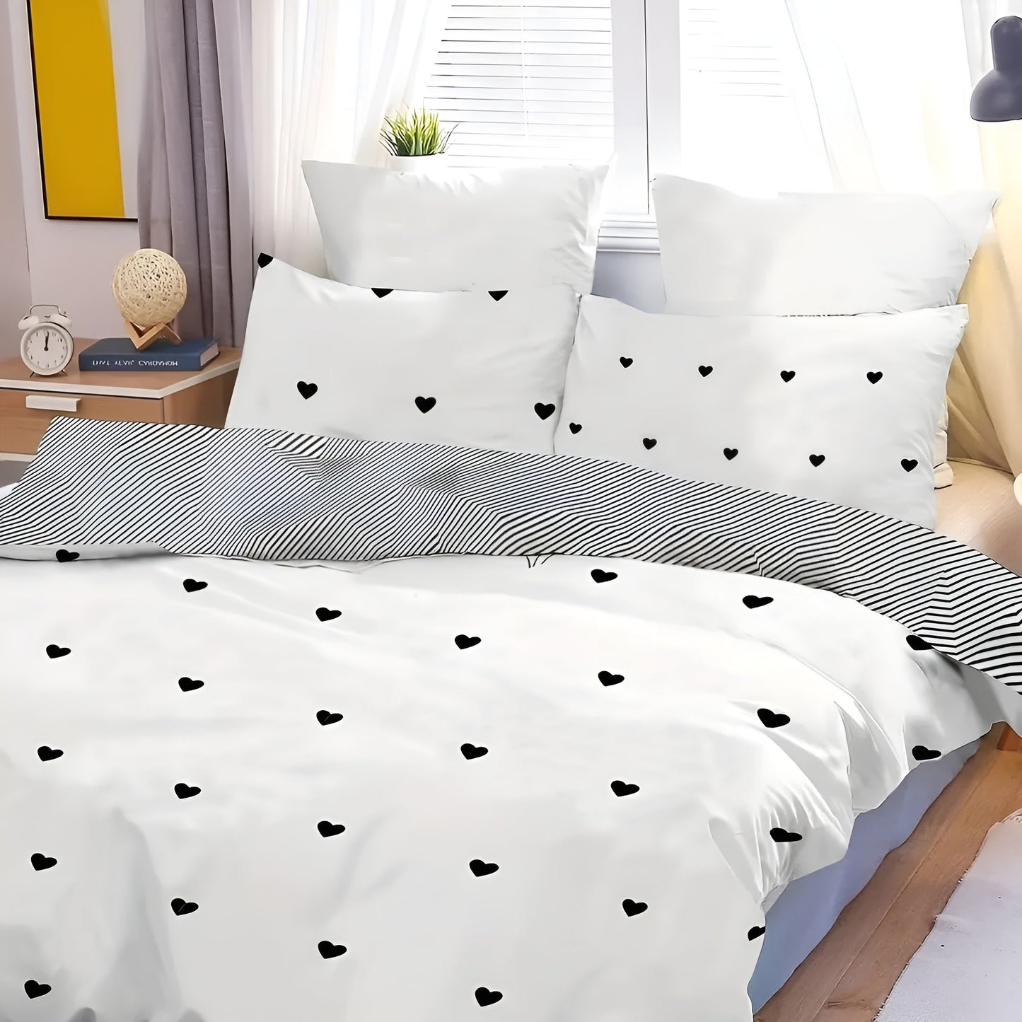 CozyHearts Påslakan - Mysigt sängset med svart kärlekstryck