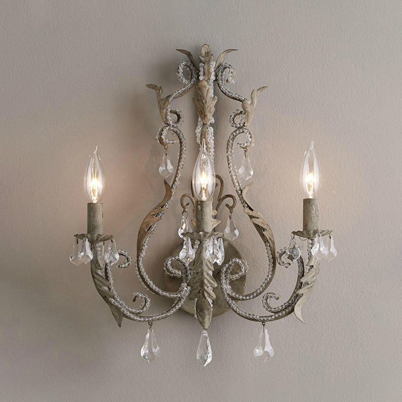 Kristallkrona - Traditionell Kandelaber Vägglampa med 3 Köp i Grå/Elfenben