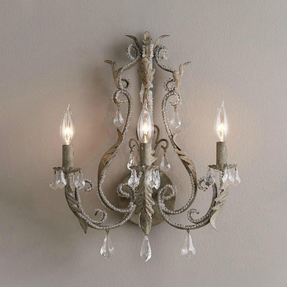 Kristallkrona - Traditionell Kandelaber Vägglampa med 3 Köp i Grå/Elfenben