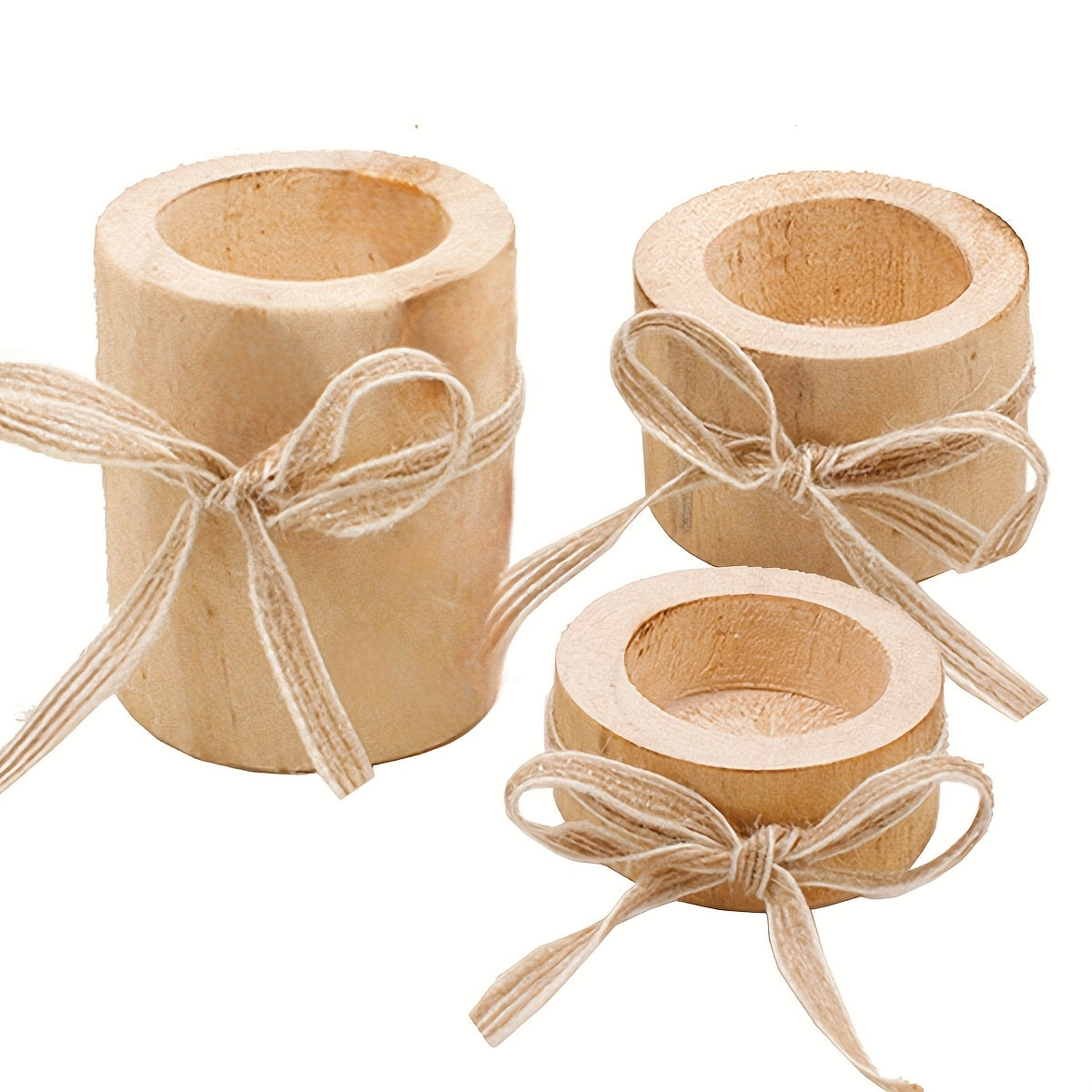 Trä Tealight Hållare med Jute Snöre – Rå Inredning för Hem och Trädgård