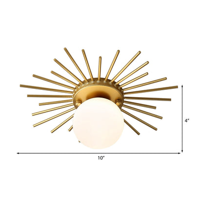 Guldfärgad Sferisk Taklampa med Frostat Glas