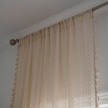 Bomull Beige Gardin Hål Ut Tassel Draperier