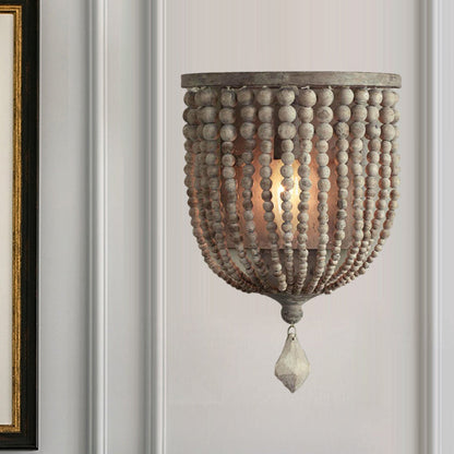 Rustik Bead Lampa - Trä Vägglampa med Gråa Kulor för Vardagsrum