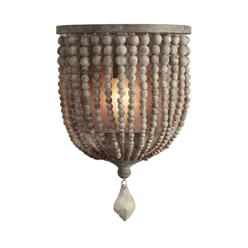 Rustik Bead Lampa - Trä Vägglampa med Gråa Kulor för Vardagsrum
