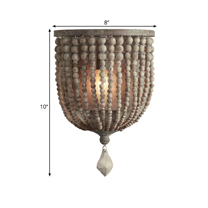 Rustik Bead Lampa - Trä Vägglampa med Gråa Kulor för Vardagsrum
