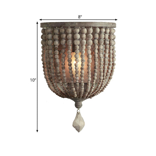 Rustik Bead Lampa - Trä Vägglampa med Gråa Kulor för Vardagsrum