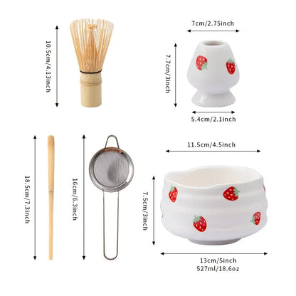 Matcha Set med jordgubbsskål – Traditionellt tillbehör för Matcha Latte