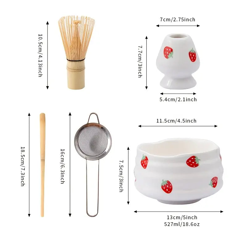 Matcha Set med jordgubbsskål – Traditionellt tillbehör för Matcha Latte