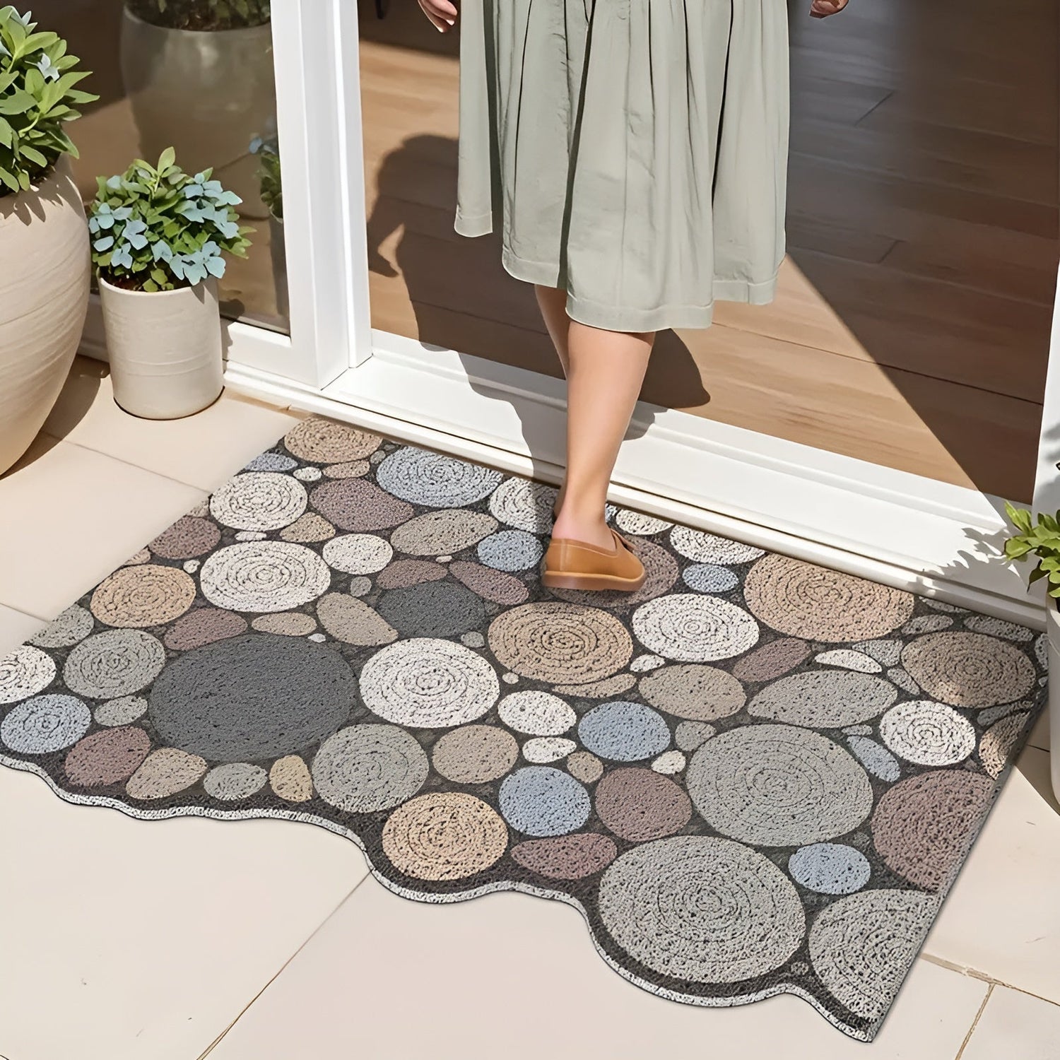 Dörrmatta med trä- och grusmönster – Halkfri &amp; Lättskött | För inomhus- och utomhusbruk