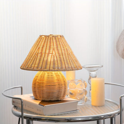 Art Deco Hantverkad Bambus Skrivbordslampa Pagoda Skärm USB Drivna Bordslampa
