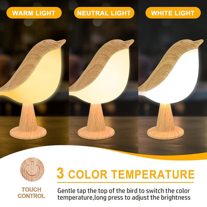 LED Fågel Lampa med Aromadiffusor – USB Laddningsbar Nattlampa och Lästlampa med 3 Färgtemperaturer