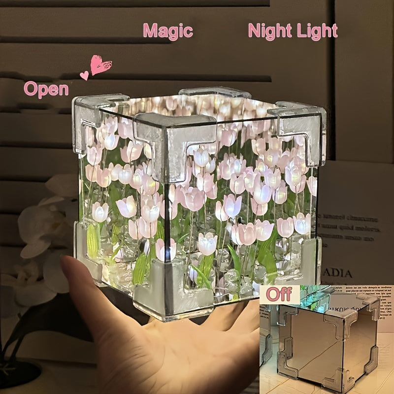 TulipGlow - Handgjord Tulpan LED Nattlampa och Spegel