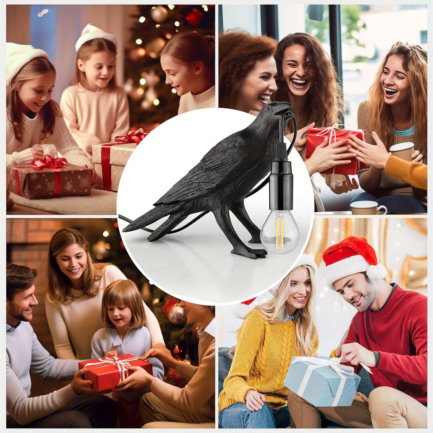 RavenLicht - Svart Korp Bordslampa, USB Driven, Harmlampa för Vardagsrum och Sovrum