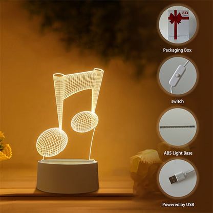 LumiNote - Akryl Musiknot Nattljus, 3D LED Ram, USB-Dreven