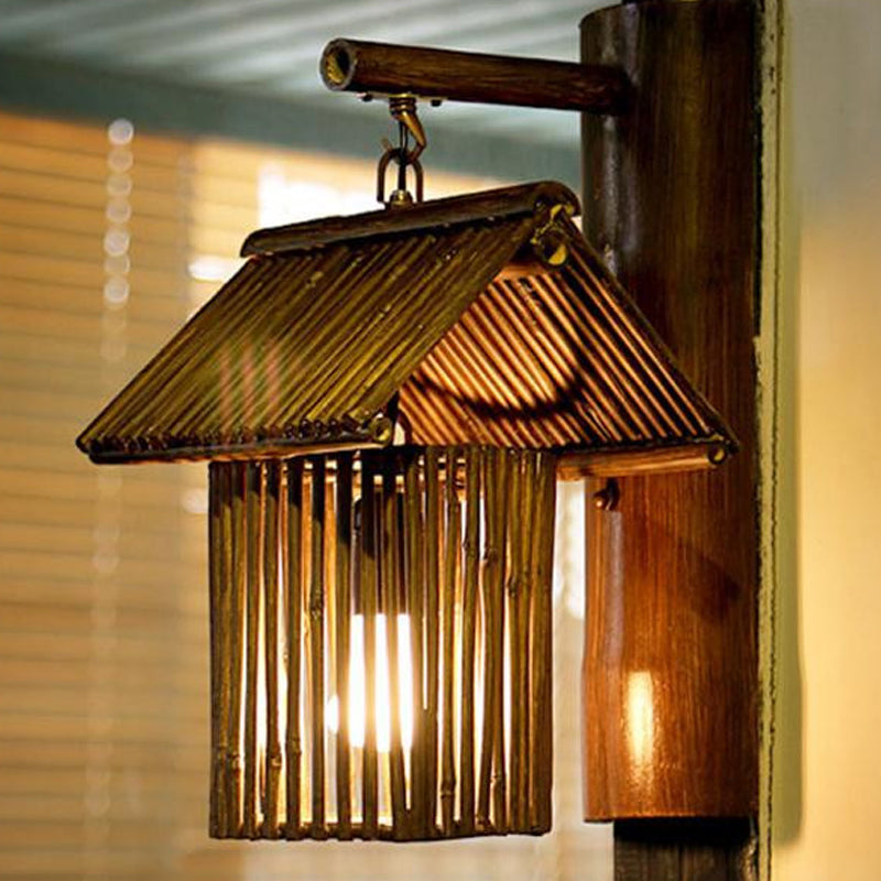 Bambu Vägglampa - Asiatisk Vägglamp i Mörk Kaffe/Kaki