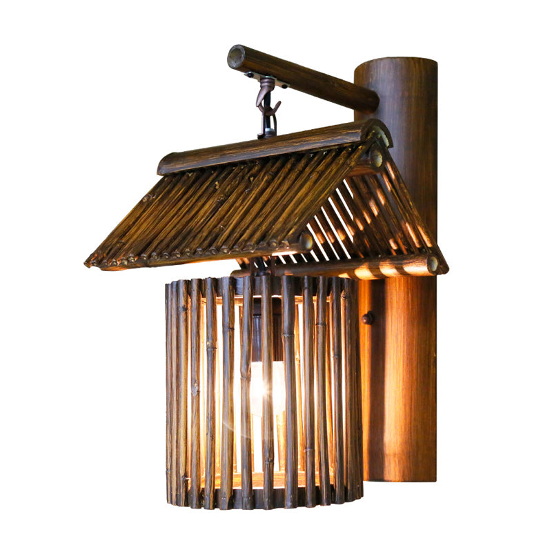 Bambu Vägglampa - Asiatisk Vägglamp i Mörk Kaffe/Kaki