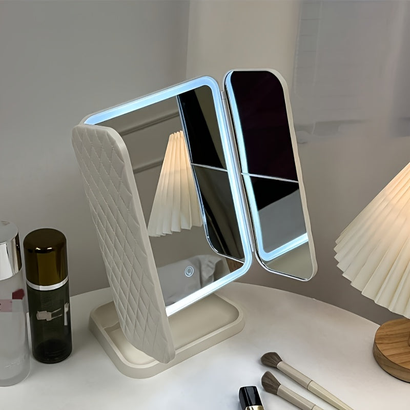LED Sminkspegel Smart Touch Uppladdningsbar Fällbar Makeup Spegel