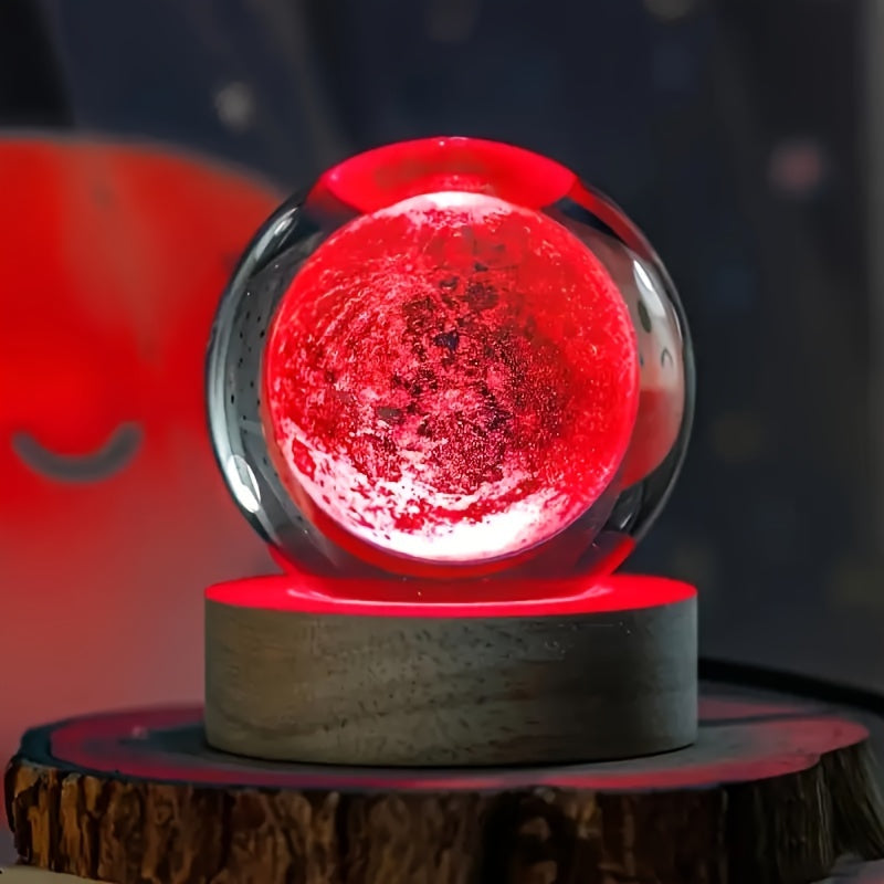 LumiSphere - 3D Kristallboll LED Nattlampa med Träbas