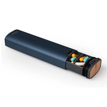 7-Dagars Pillerbox - Stilren Aluminium &amp; Trä Pillerorganisator för Vitaminer &amp; Medicin