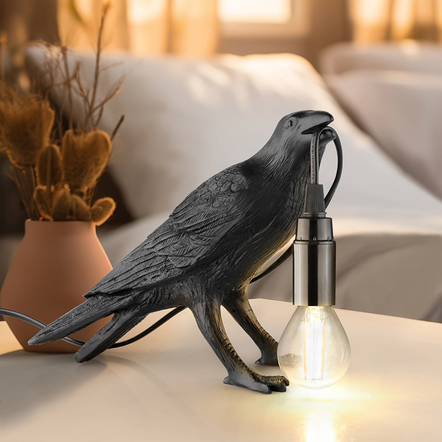 RavenLicht - Svart Korp Bordslampa, USB Driven, Harmlampa för Vardagsrum och Sovrum