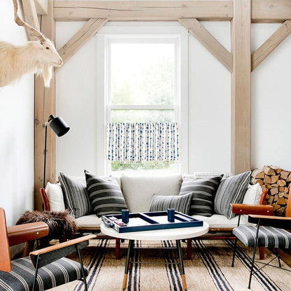 Blå ECG fransgardin i bomulls- och linneväv