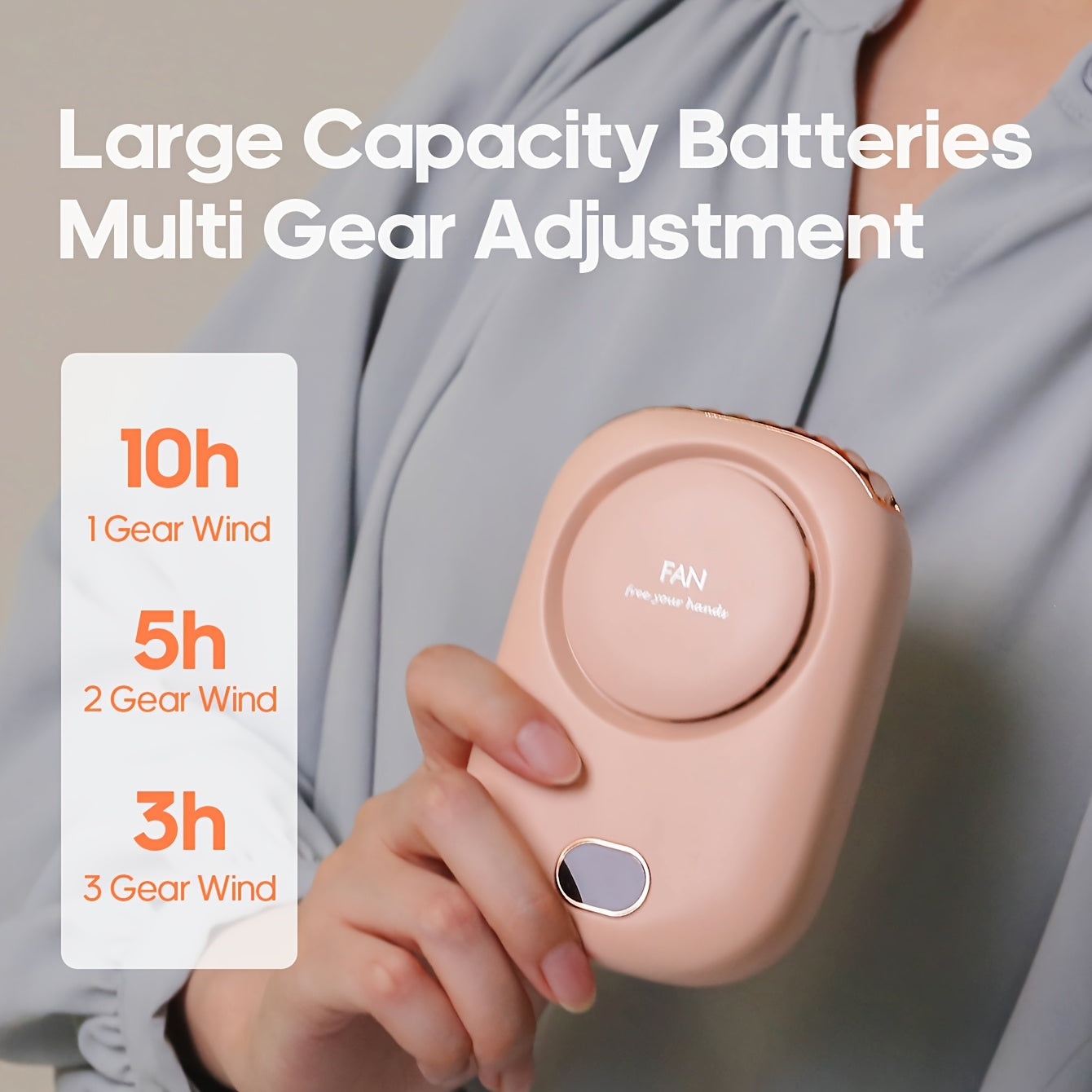 Carvallo Nackventilator BreezyLoop | USB-laddning | 3 hastigheter | 2000 mAh batteri | Handsfree-kylning