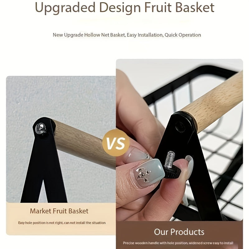 Två- och Tre-Tier Förvaringskorg med Trähandtag - Stilfull Lösning för Kök och Badrum