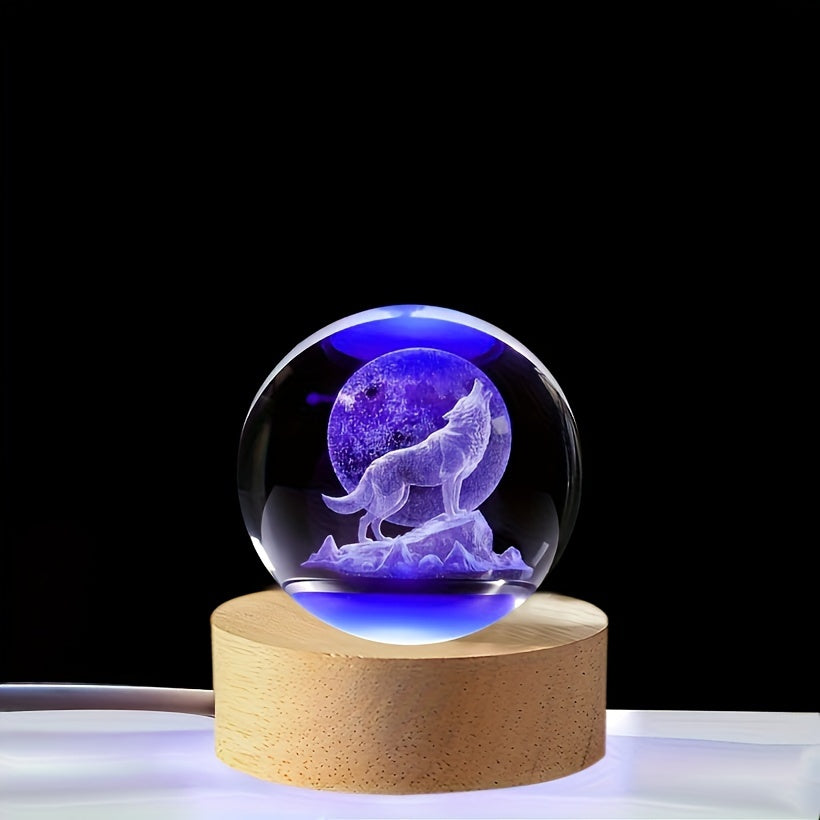 WolfLamp - 3D Snygg Wolf Glas Snöglob USB Nattlampa
