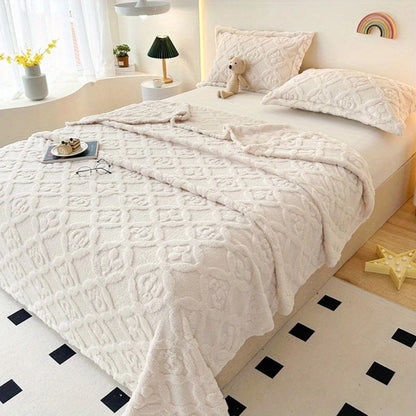 Mjukt Vinter Fleece Täcke – Elegant Blad Broderi Accent