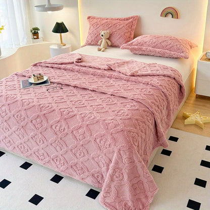 Mjukt Vinter Fleece Täcke – Elegant Blad Broderi Accent