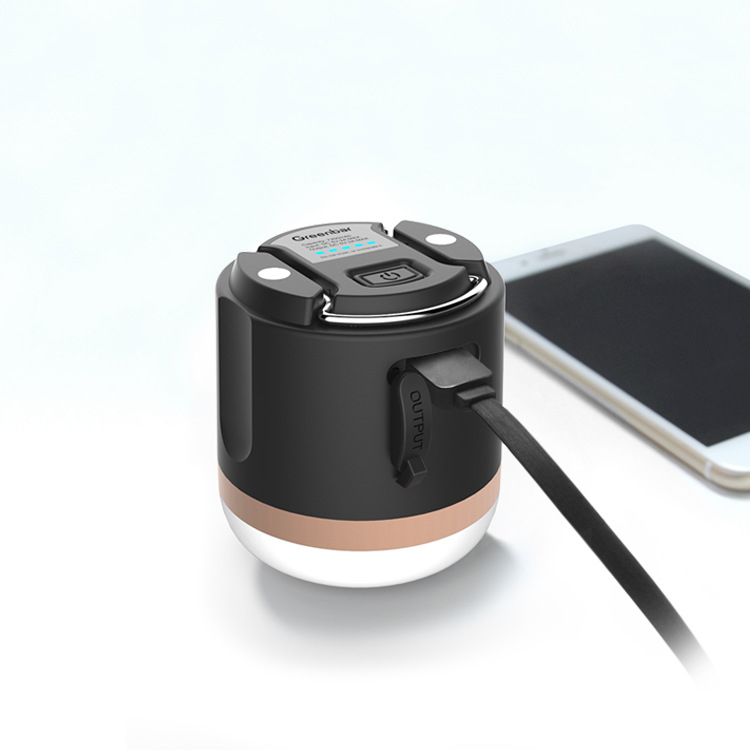 Bärbar LED Campinglampa med Powerbank – Uppladdningsbar, USB-port, för utomhus och nödsituationer