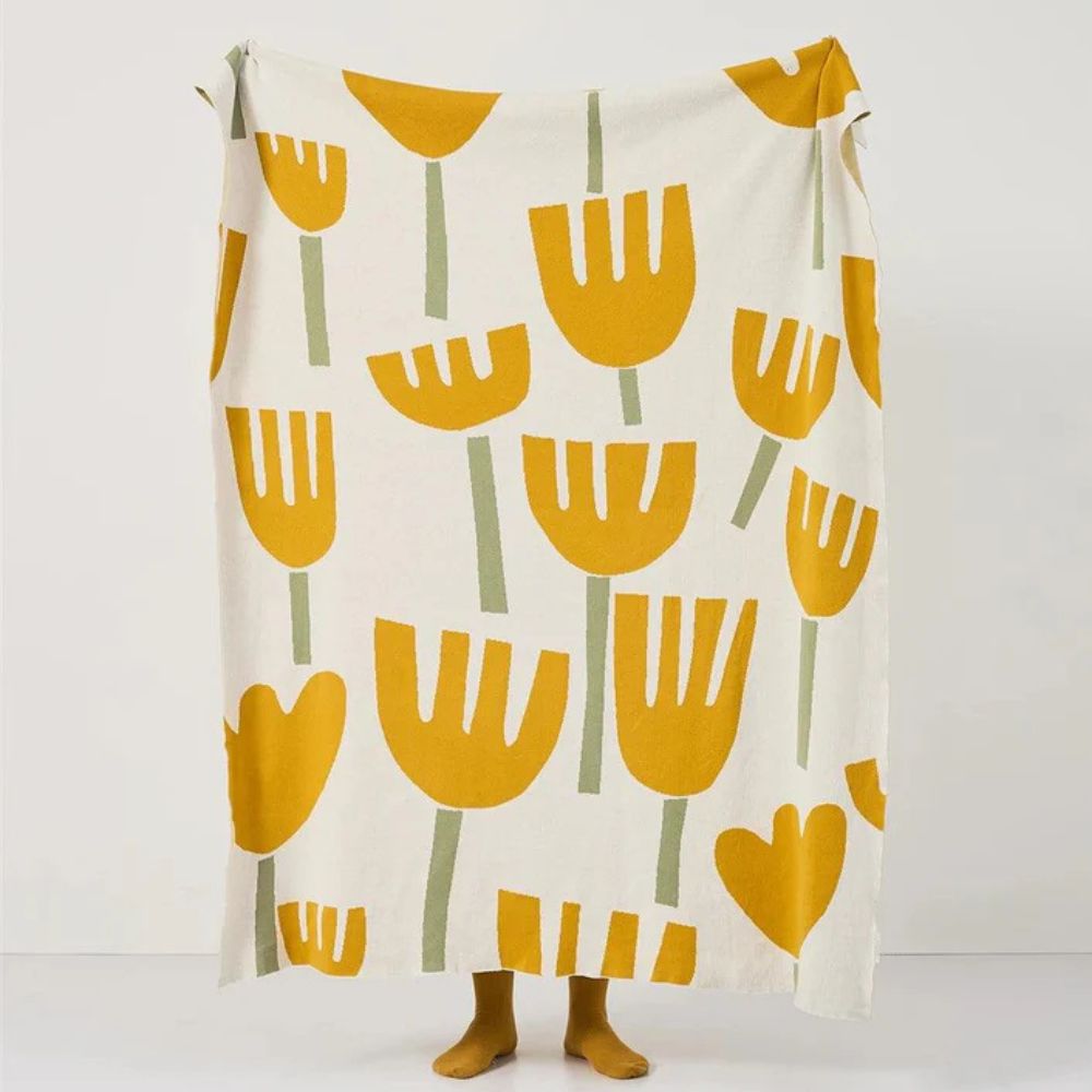 Vår Tulpan Blommig Stickad Filt