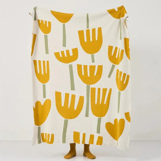 Vår Tulpan Blommig Stickad Filt