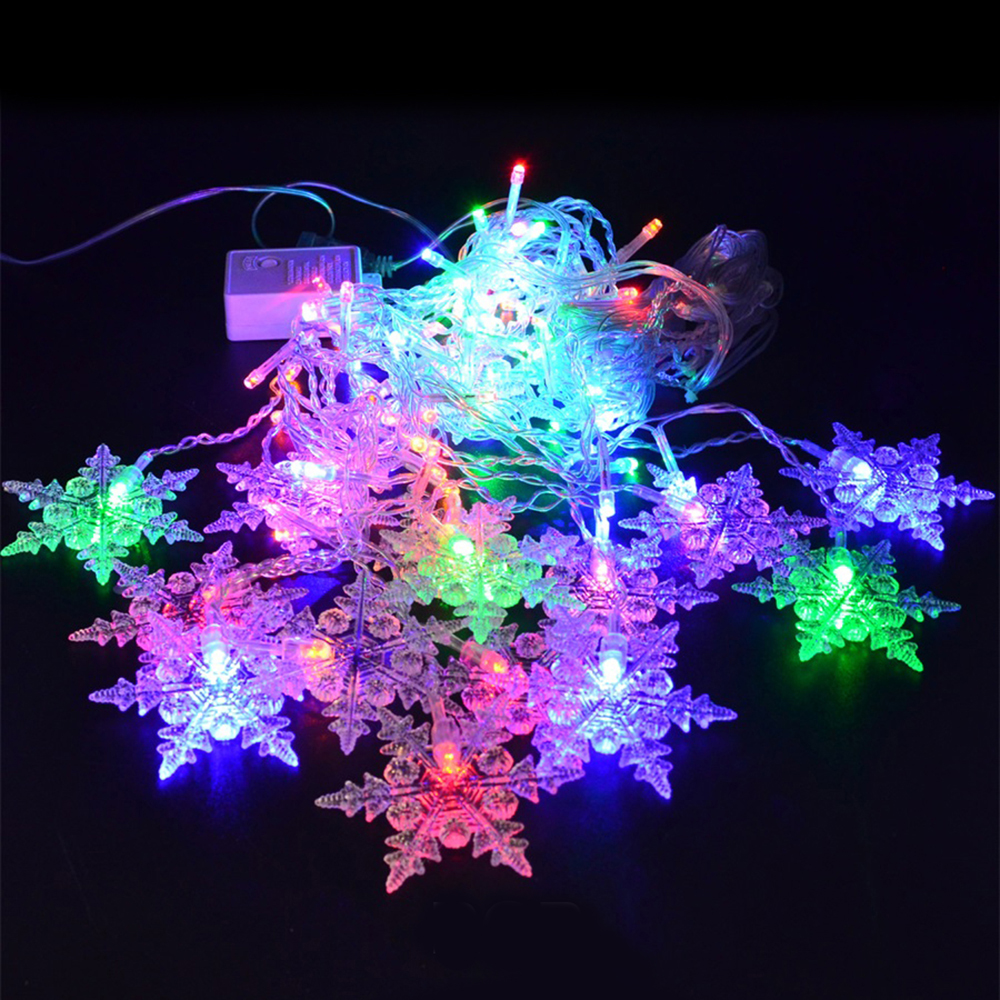 LED ljusslinga med snöflingor – Färgglada dekorationljus för jul och festdekoration