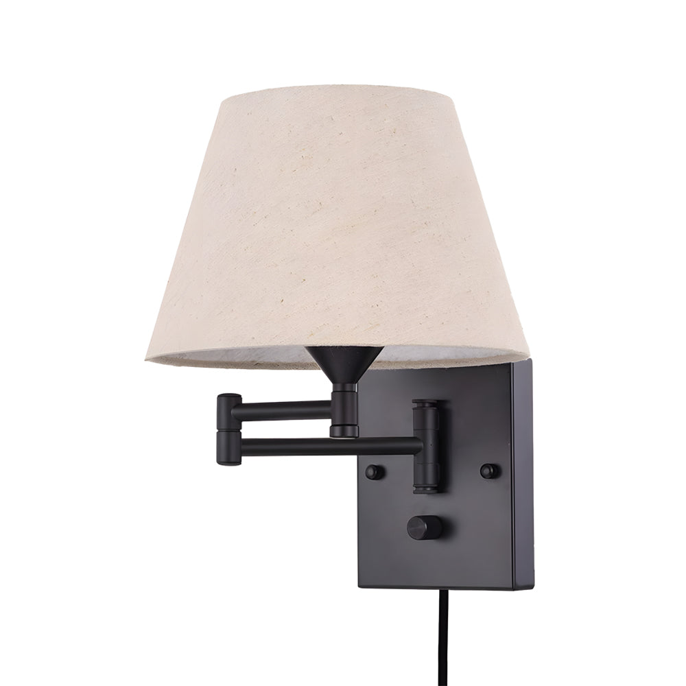 1-lampa Plug-In Svängarm Vägglampa med Linne Skärm