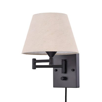 1-lampa Plug-In Svängarm Vägglampa med Linne Skärm