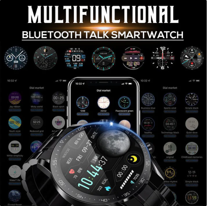 Vattentålig herr Bluetooth-smartklocka med EKG, PPG, hjärtats hastighet och syremätare